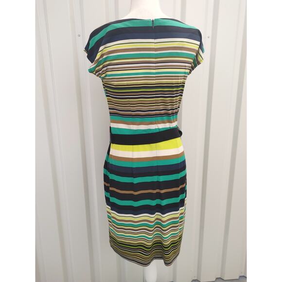 AGB Dress Midi Length Striped Belted Sz 8 Multicolor - Picture 2 of 4